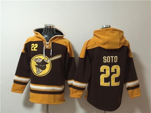 Men's San Diego Padres #22 Juan Soto Brown Yellow Ageless Must-Have Lace-Up Pullover Hoodie