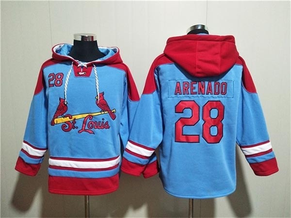 Men's St.Louis Cardinals #28 Nolan Arenado Blue Ageless Must-Have Lace-Up Pullover Hoodie