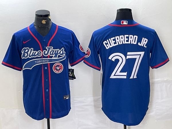 Men's Toronto Blue Jays #27 Vladimir Guerrero Jr. Royal with Logo Cool Base Stitched Baseball Jersey