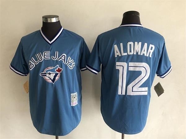 Men's Toronto Blue Jays #12 Roberto Alomar Throwback Light Blue Pullover Jersey