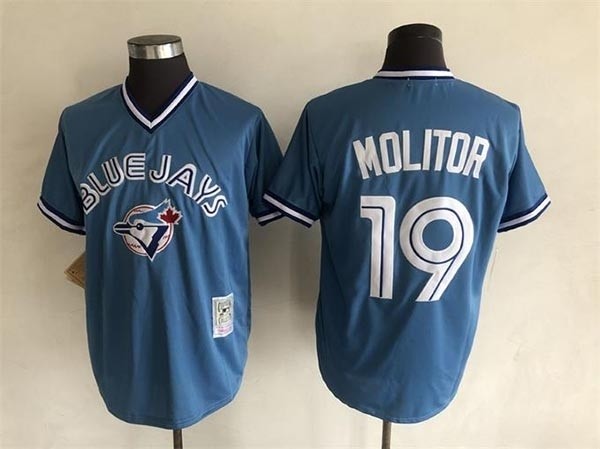 Men's Toronto Blue Jays #19 Paul Molitor Throwback Light Blue Pullover Jersey