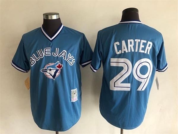 Men's Toronto Blue Jays #29 Joe Carter Throwback Light Blue Pullover Jersey