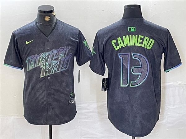 Men's Tampa Bay Rays #13 Junior Caminero Charcoal 2025 City Connect Limited Jersey