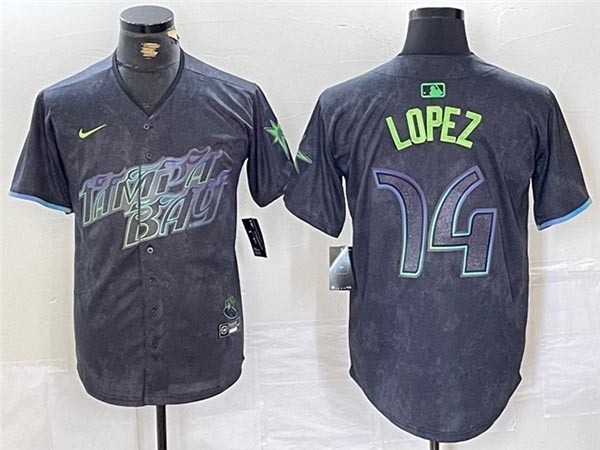 Men's Tampa Bay Rays #14 Jacob Lopez Charcoal 2024 City Connect Limited Jersey