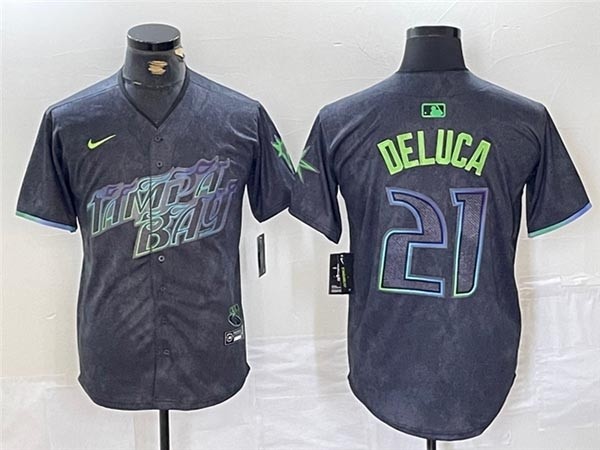 Men's Tampa Bay Rays #21 Jonny DeLuca Charcoal 2024 City Connect Limited Jersey