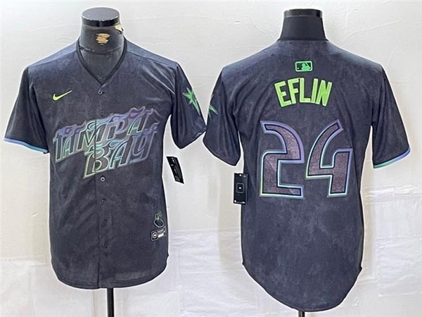 Men's Tampa Bay Rays #24 Zach Eflin Charcoal 2024 City Connect Limited Jersey