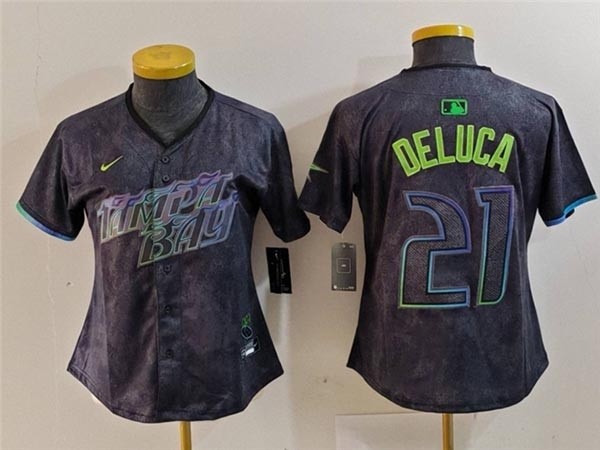 Women's Tampa Bay Rays #21 Jonny DeLuca Charcoal 2024 City Connect Limited Jersey