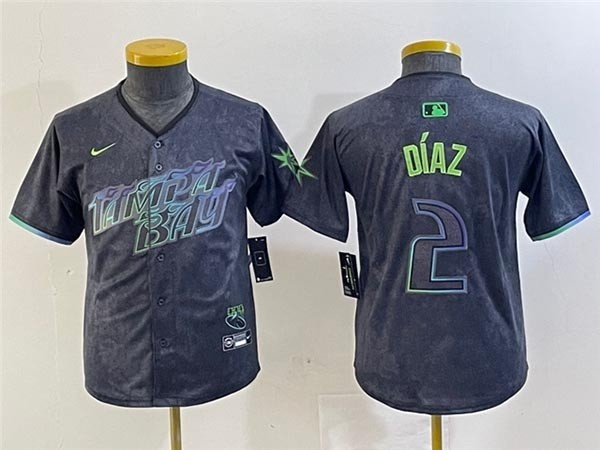 Youth Tampa Bay Rays #2 Yandy Diaz Charcoal 2024 City Connect Limited Jersey