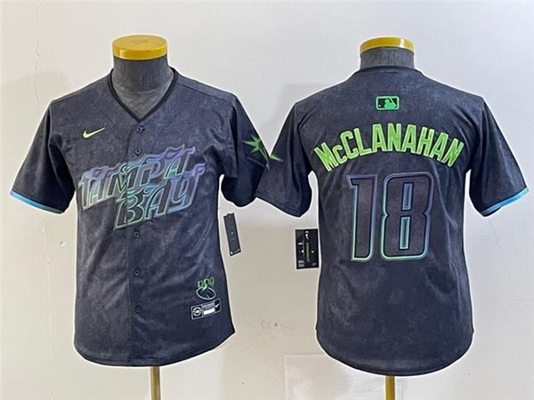 Youth Tampa Bay Rays #18 Shane McClanahan Charcoal 2024 City Connect Limited Jersey