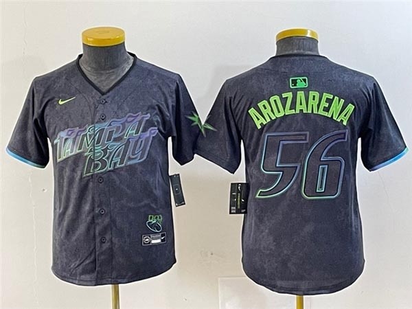 Youth Tampa Bay Rays #56 Randy Arozarena Charcoal 2024 City Connect Limited Jersey