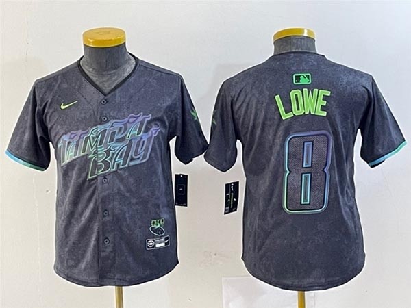 Youth Tampa Bay Rays #8 Brandon Lowe Charcoal 2024 City Connect Limited Jersey