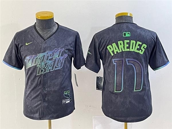 Youth Tampa Bay Rays #17 Isaac Paredes Charcoal 2024 City Connect Limited Jersey