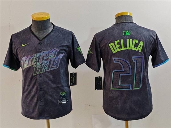 Youth Tampa Bay Rays #21 Jonny DeLuca Charcoal 2024 City Connect Limited Jersey