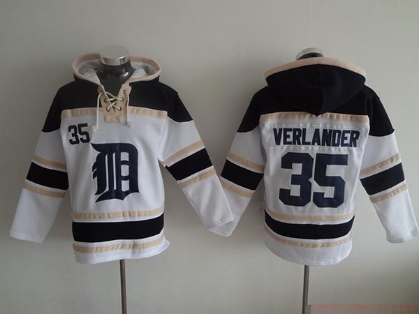 MLB Detroit Tigers #35 Justin Verlander White All Stitched Hooded Sweatshirt