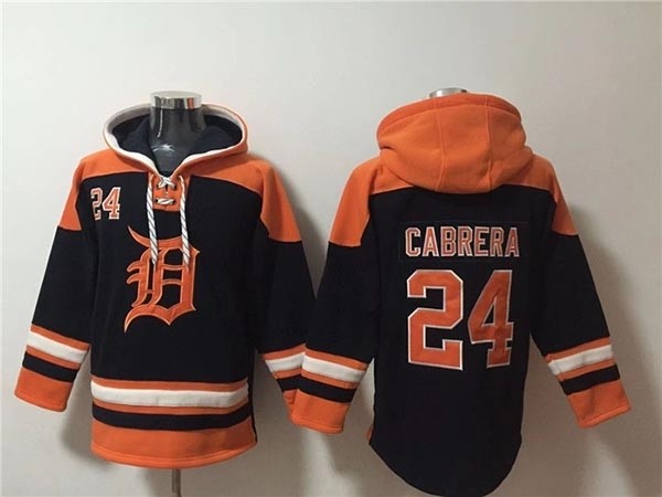 Men's Detroit Tigers #24 Miguel Cabrera Black Orange Lace-Up Pullover Hoodie