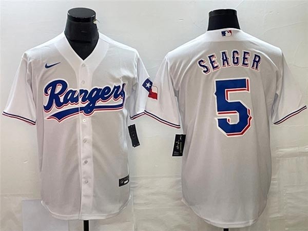 Men's Texas Rangers #5 Corey Seager White Cool Base Stitched Baseball Jersey