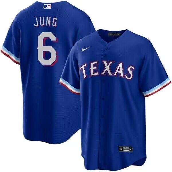 Men's Texas Rangers #6 Josh Jung Blue Cool Base Stitched Baseball Jersey