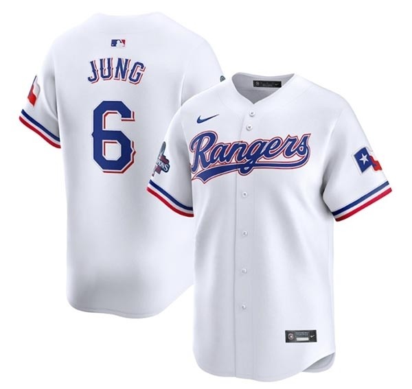 Men's Texas Rangers #6 Josh Jung White 2023 World Series Champions Stitched Baseball Jersey