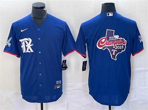 Men's Texas Rangers Royal Alternate 2023 World Series Champions Big Logo Cool Base Stitched Baseball Jersey