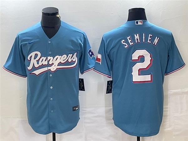 Men's Texas Rangers #2 Marcus Semien Light Blue Cool Base Stitched Baseball Jersey