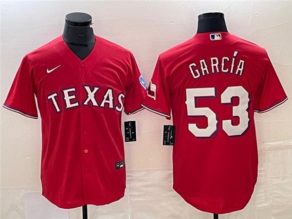 Men's Texas Rangers #53 Adolis Garcia Red Cool Base Stitched Baseball Jersey