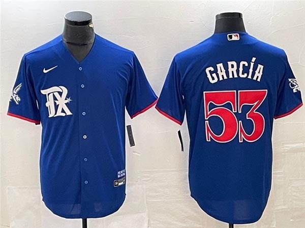 Men's Texas Rangers #53 Adolis Garcia Royal 2023 City Connect Jersey