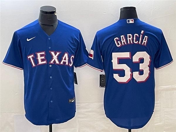 Men's Texas Rangers #53 Adolis Garcia Royal Cool Base Stitched Baseball Jersey