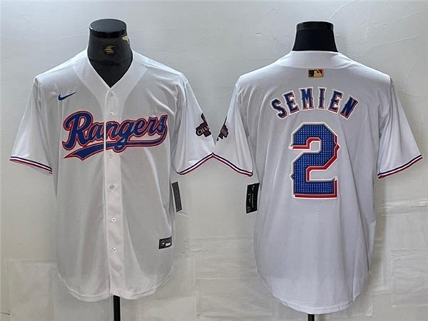 Men's Texas Rangers #2 Marcus Semien White 2024 Gold Collection Limited Jersey