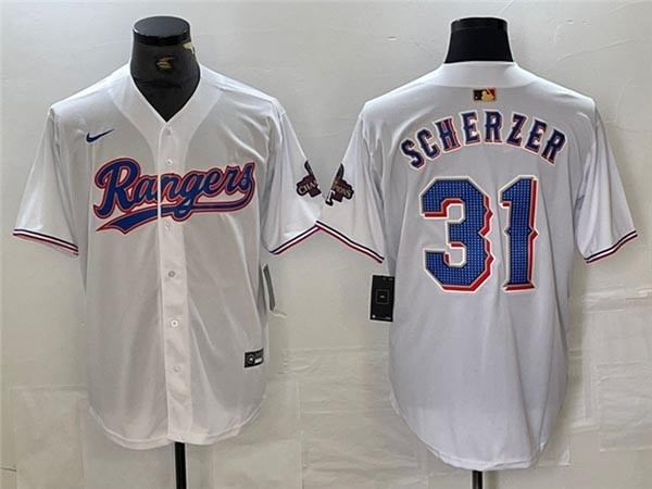 Men's Texas Rangers #31 Max Scherzer White 2024 Gold Collection Limited Jersey