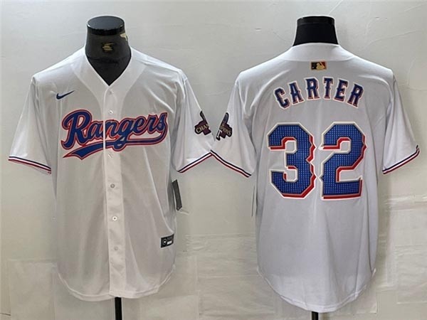 Men's Texas Rangers #32 Evan Carter White 2024 Gold Collection Limited Jersey