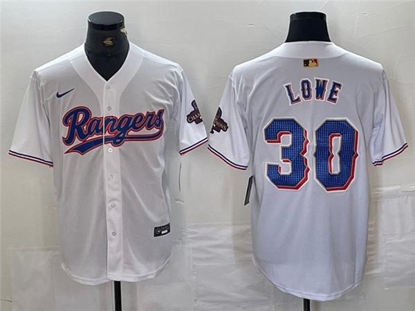 Men's Texas Rangers #30 Nathaniel Lowe White 2024 Gold Collection Limited Jersey