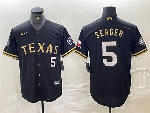 Men's Texas Rangers #5 Corey Seager Black Gold Fashion Jersey