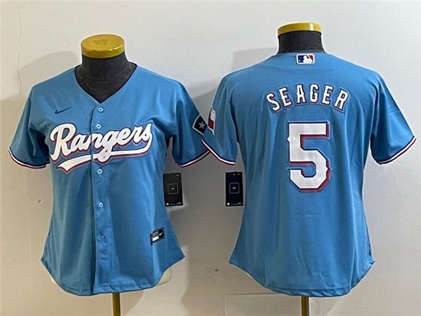 Women's Texas Rangers #5 Corey Seager Light Blue Cool Base Jersey