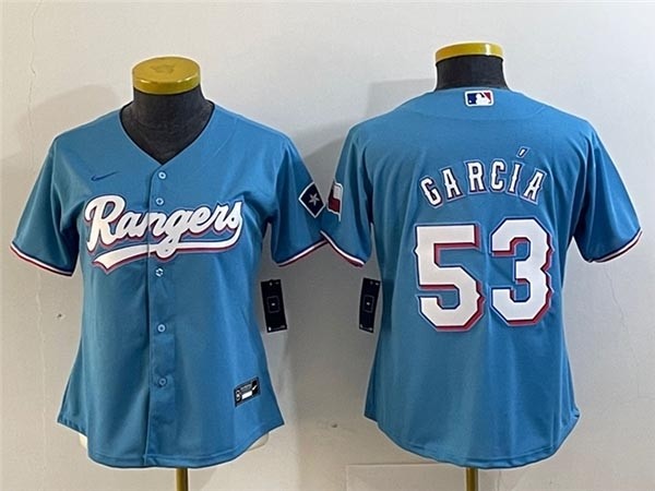 Women's Texas Rangers #53 Adolis Garcia Light Blue Cool Base Jersey