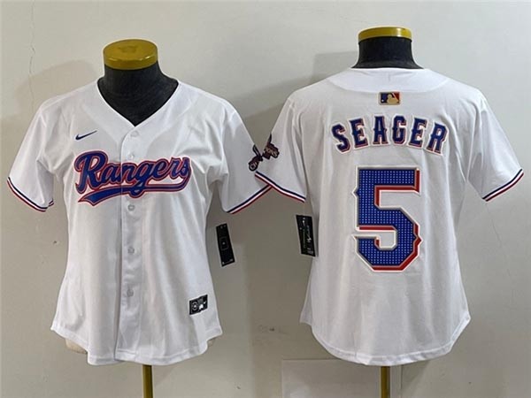 Women's Texas Rangers #5 Corey Seager White 2024 Gold Collection Limited Jersey