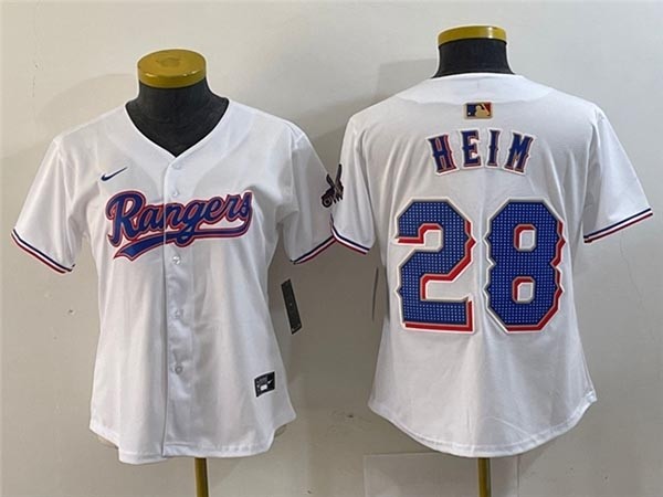 Women's Texas Rangers #28 Jonah Heim White 2024 Gold Collection Limited Jersey