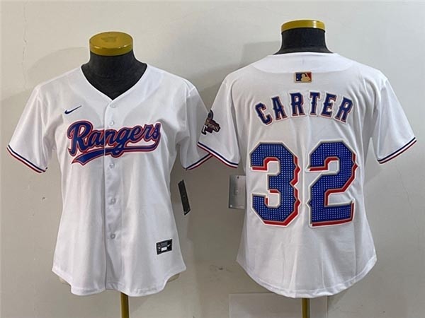 Women's Texas Rangers #32 Evan Carter White 2024 Gold Collection Limited Jersey