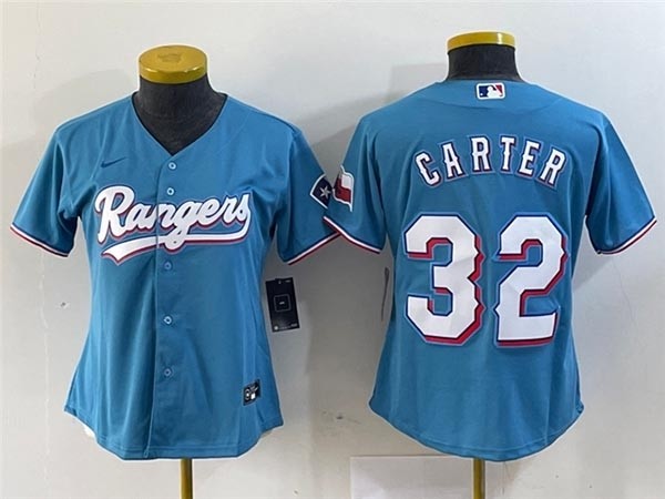 Women's Texas Rangers #32 Evan Carter Light Blue Limited Jersey