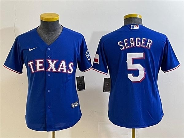 Youth Texas Rangers #5 Corey Seager Royal Blue Cool Base Jersey