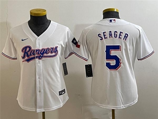 Youth Texas Rangers #5 Corey Seager White Cool Base Jersey