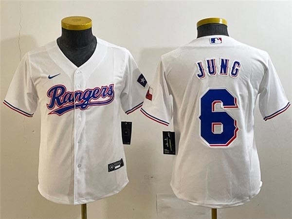 Youth Texas Rangers #6 Josh Jung White Cool Base Jersey