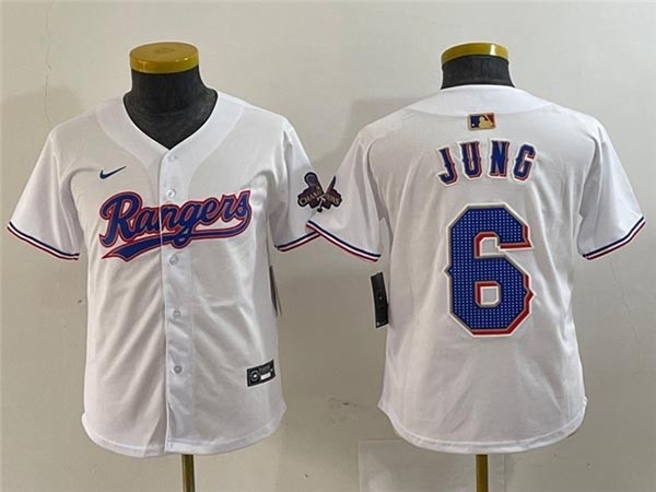 Youth Texas Rangers #6 Josh Jung White 2024 Gold Collection Limited Jersey