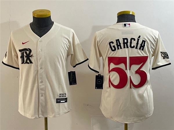 Youth Texas Rangers #53 Adolis Garcia Cream 2023 City Connect Jersey