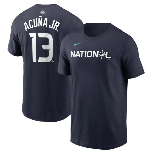 Men's Atlanta Braves #13 Ronald Acuna Jr. Navy 2023 All-Star Name & Number T-Shirt