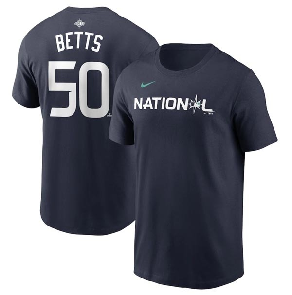 Men's Los Angeles Dodgers #50 Mookie Betts Navy 2023 All-Star Name & Number T-Shirt