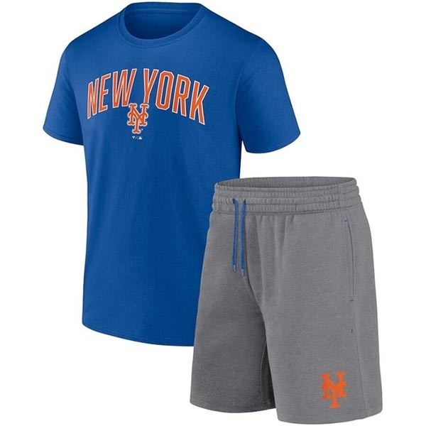 Men's New York Mets Royal Heather Gray Arch T-Shirt & Shorts Combo Set