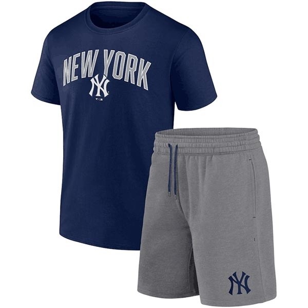 Men's New York Yankees Navy Heather Gray Arch T-Shirt & Shorts Combo Set