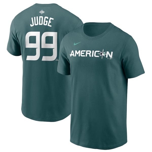 Men's New York Yankees #99 Aaron Judge Teal 2023 All-Star Name & Number T-Shirt