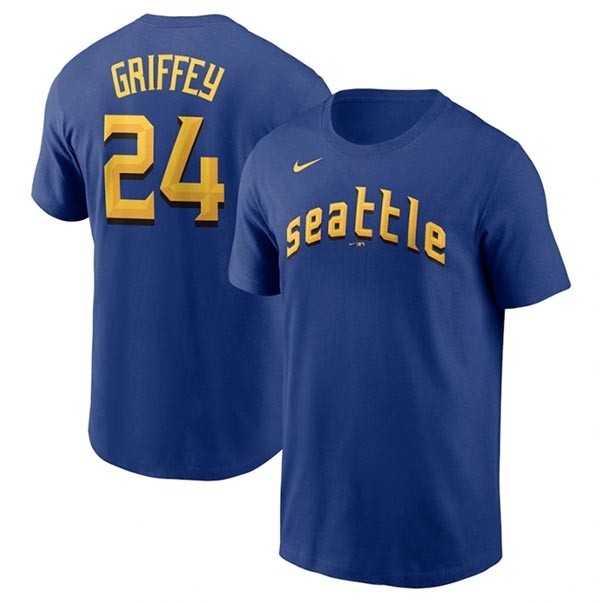 Men's Seattle Mariners #24 Ken Griffey Jr. Royal 2029 City Connect Name & Number T-Shirt