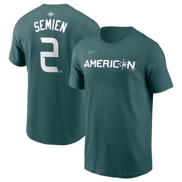 Men's Texas Rangers #2 Marcus Semien Teal 2023 All-Star Name & Number T-Shirt